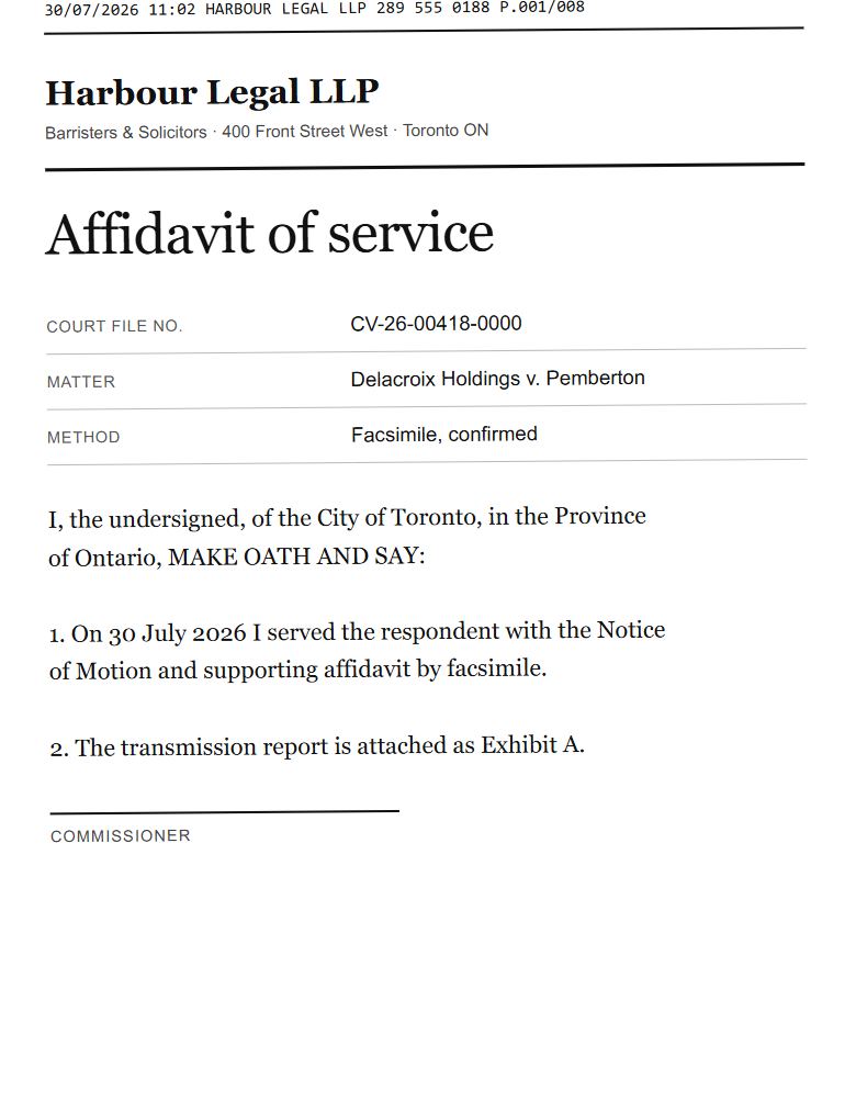 An affidavit of service, as it arrives